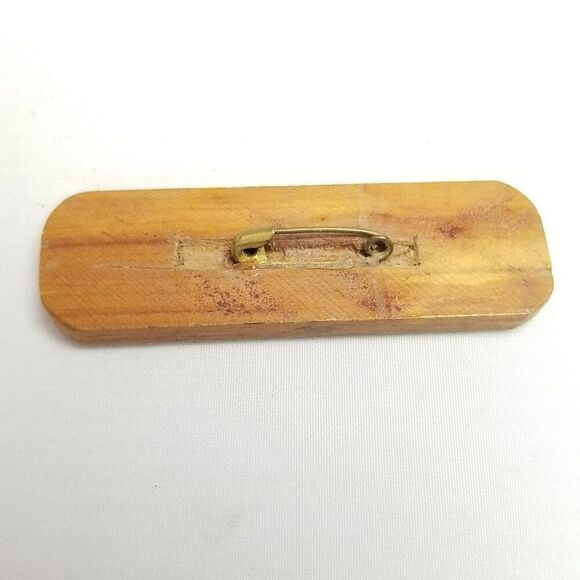 Vintage Earnestine Name Spell Out Wooden Handmade Brooch, Rectangle Shape - Picture 3 of 6
